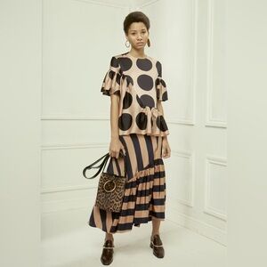 Stella McCartney Black and Tan polka dot silk top sz 42